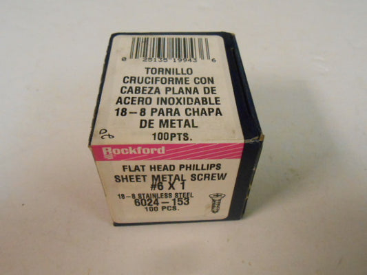 FLAT HEAD PHILLIPS SHEET METAL SCREW # 6 X 1, 100 PER BOX