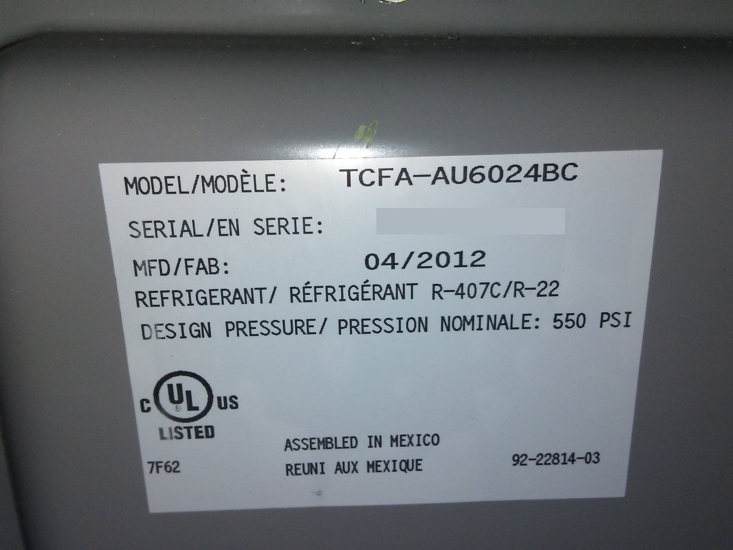 5 Ton Upflow/Downflow Cased N Coil R22 Air Conditioners Only