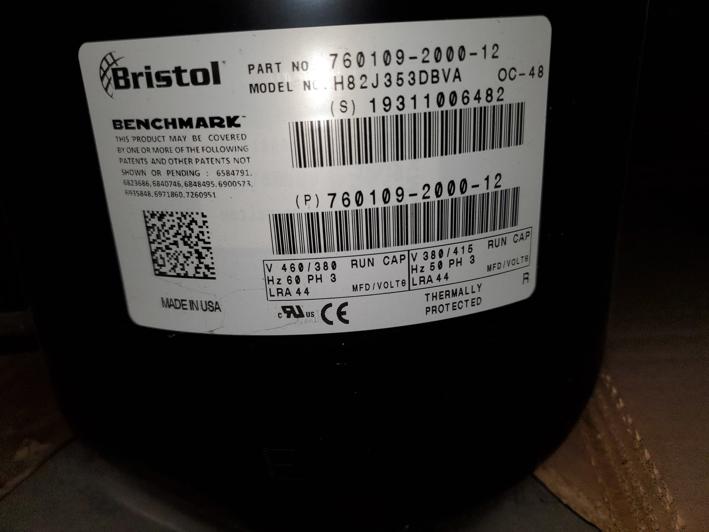 3 Ton 380-460/3 High Temp Ac/HP Benchmark" Model Reciprocating Compressor