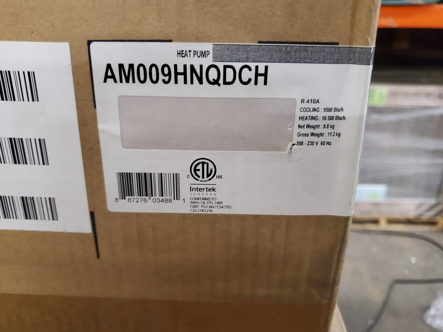 9,000 BTU Single Zone Indoor Mini-Split Heat Pump, 208/230-60-1, R410A