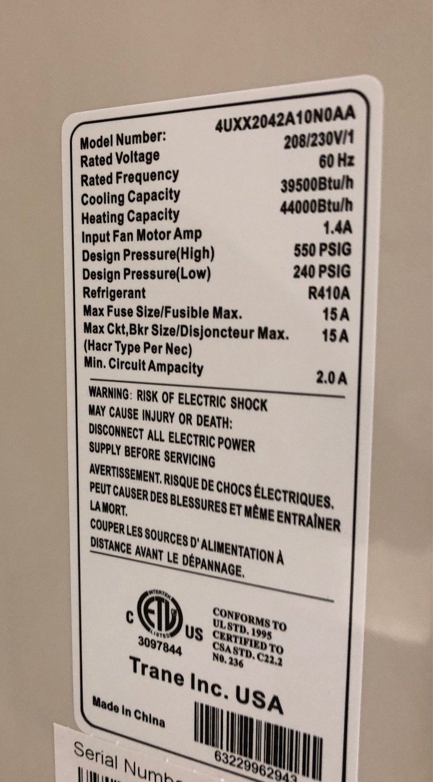 42,000 BTU Floor/Ceiling Indoor Mini-Split Heat Pump, 20 SEER 208-230/60/1 R-410A CFM:1400
