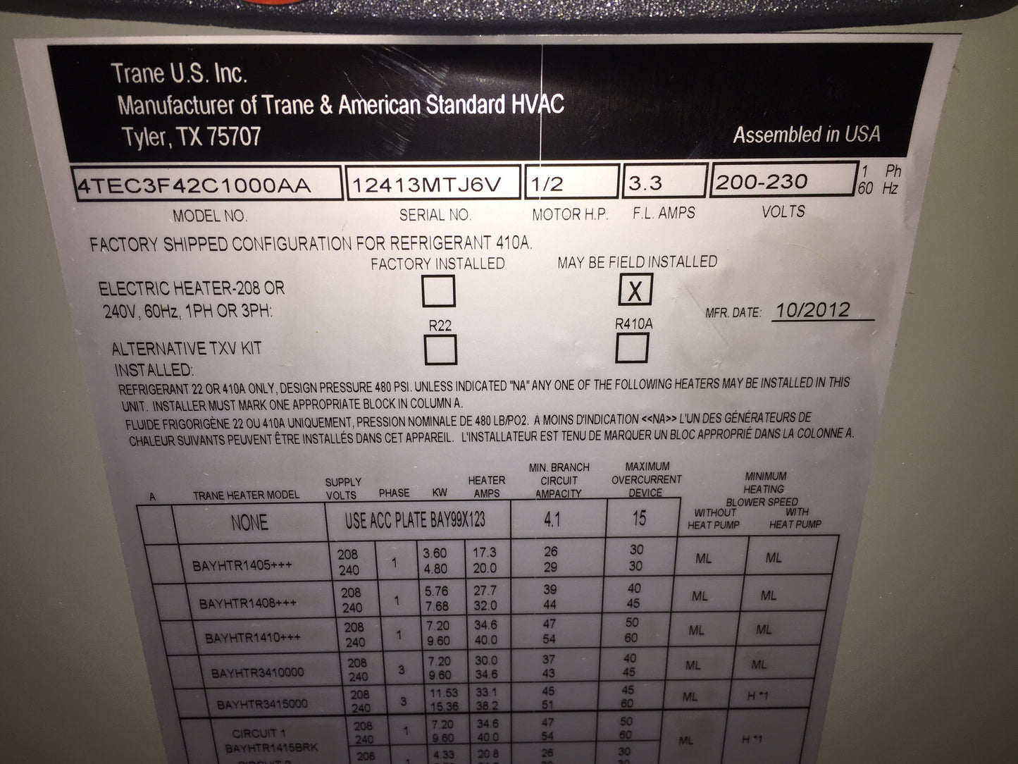 3.5 Ton Multiposition Fan Coil, Variable Speed, 208-230/60/1 13 Seer, Damaged