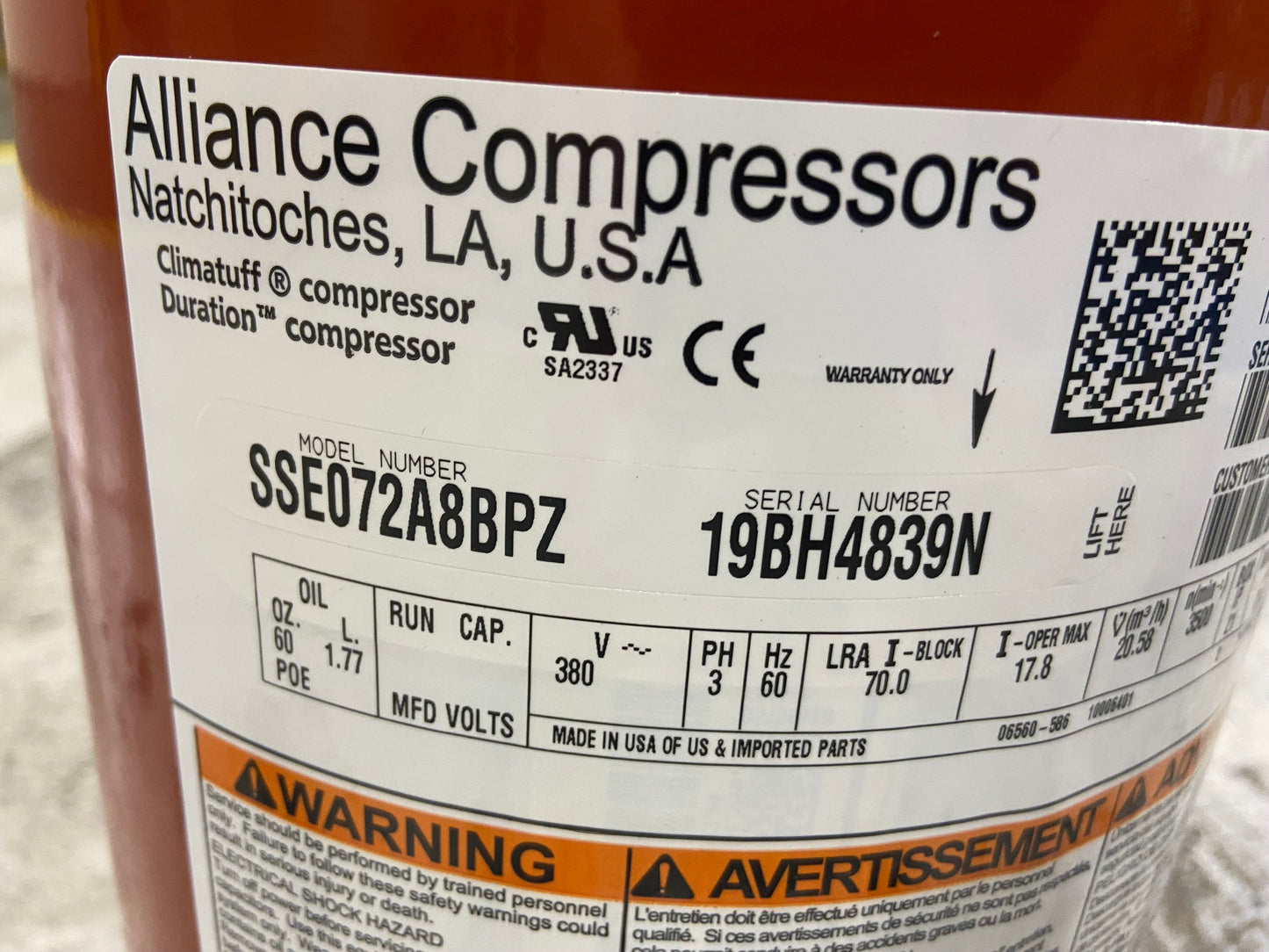 Compresor Scroll de 6 toneladas CA/HP 380/60/3 R-22