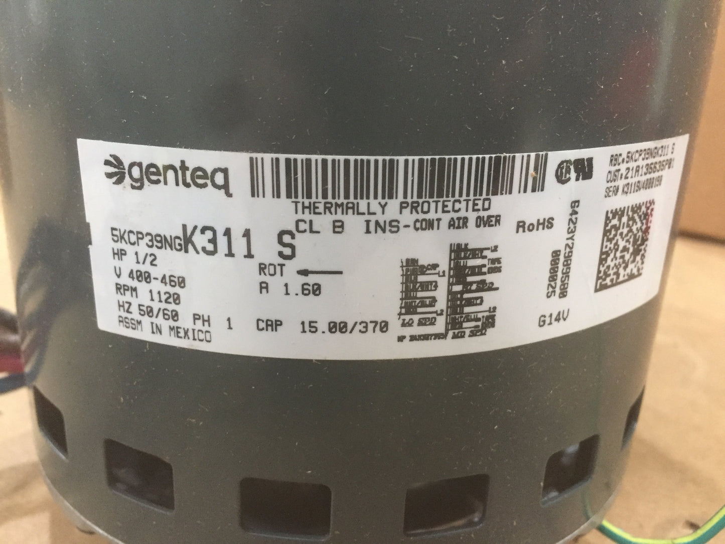 Motor eléctrico de 1/2 HP 400-460/50-60/1 1120 RPM 3 velocidades