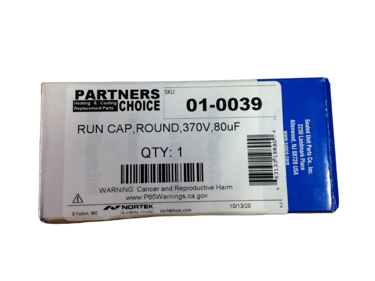 370 Vac, 80MFD 50/60 Hz, Round Capacitor