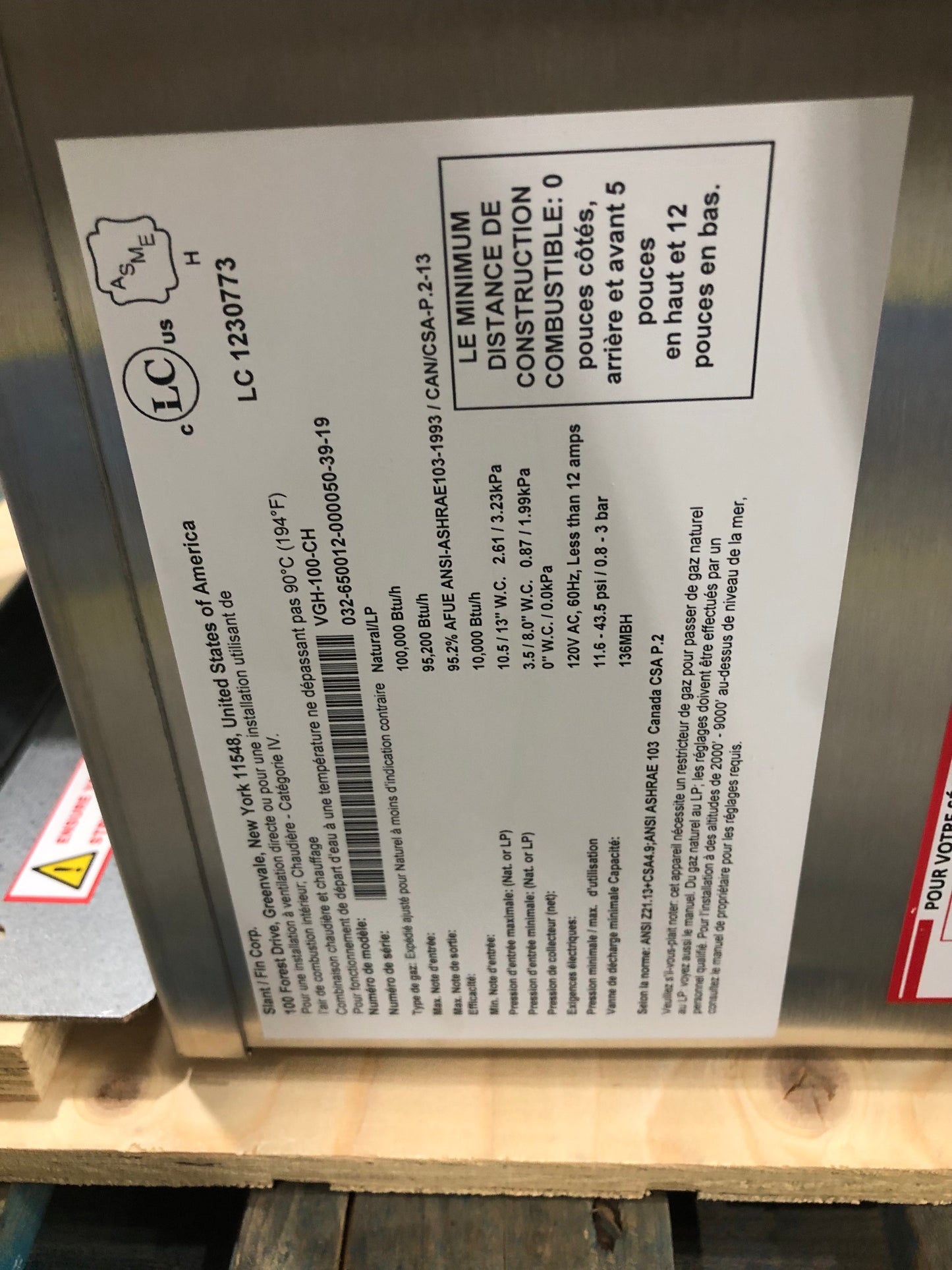 100,000 BTU Wall Mnt Stnl Steel Hi Eff Mod Cond Dir Vent Gas Hot Water Boiler, 95.2% 120/60/1