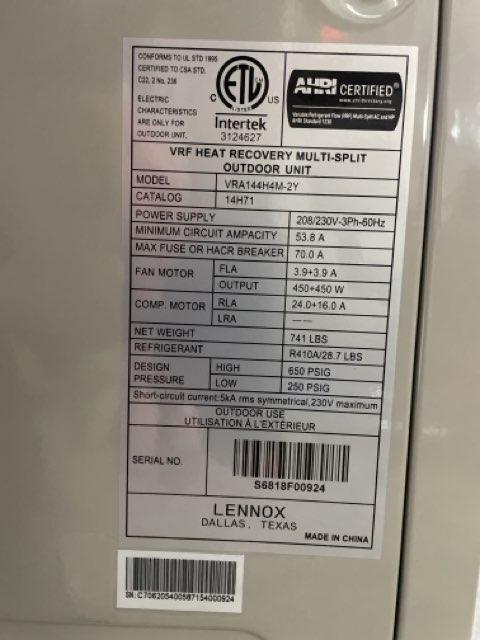144,000 BTU VRF Heat Recovery Multi-Split DC Inverter Outdoor Unit 13 SEER 208-230/60/3 R-410A