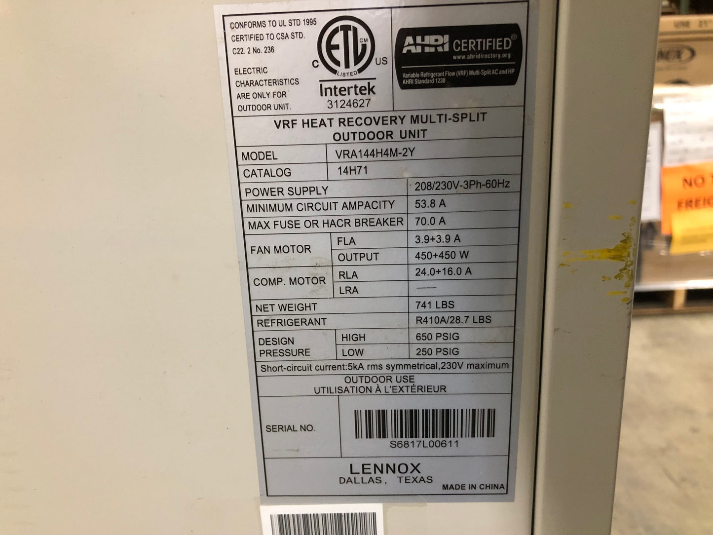 144,000 BTU VRF Heat Recovery Multi-Split DC Inverter Outdoor Unit 13 SEER 208-230/60/3 R-410A