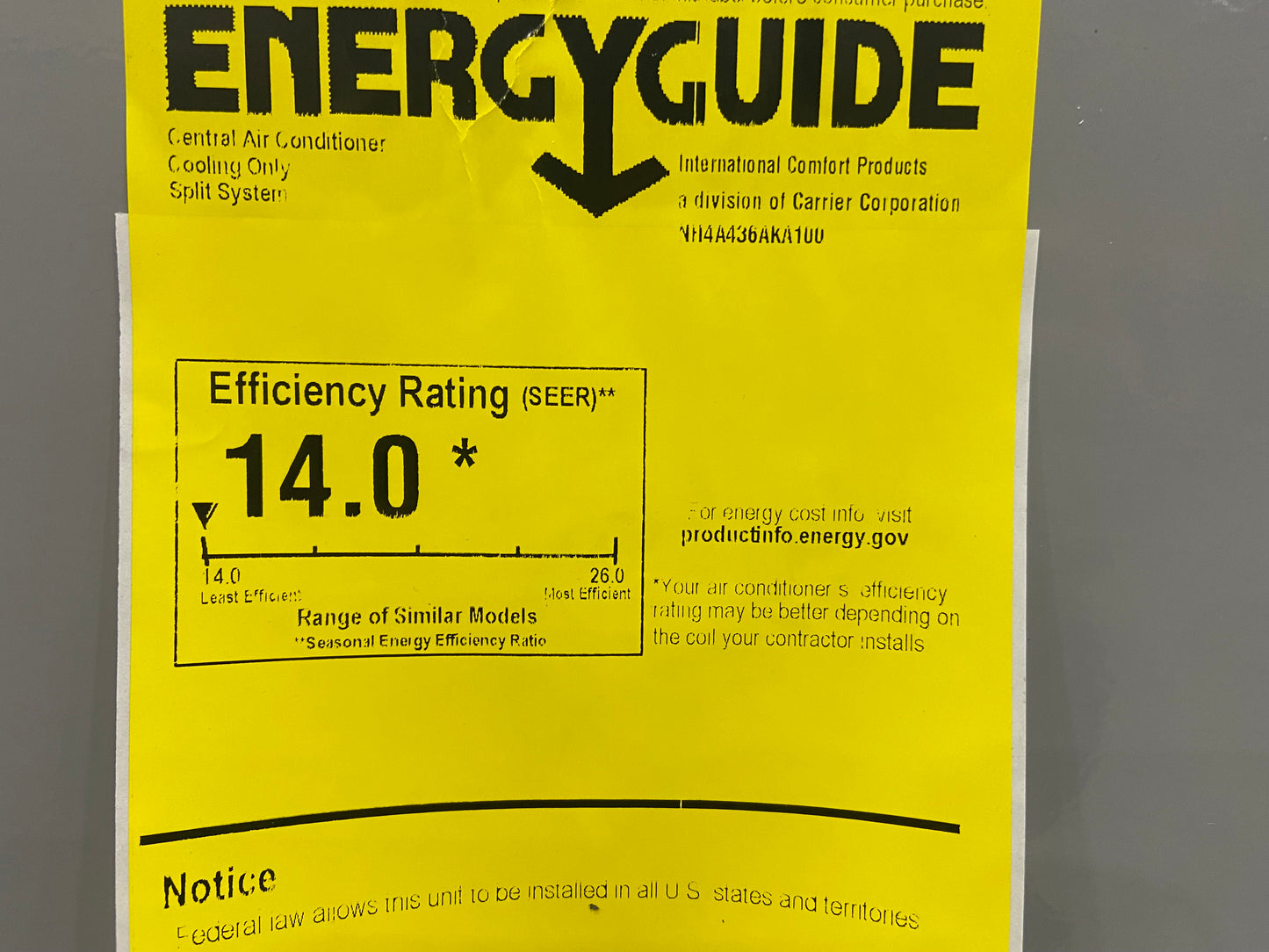 3 Ton Horizontal Air Conditioning Outdoor Unit; 14 SEER, 208/230-60-1, R410A