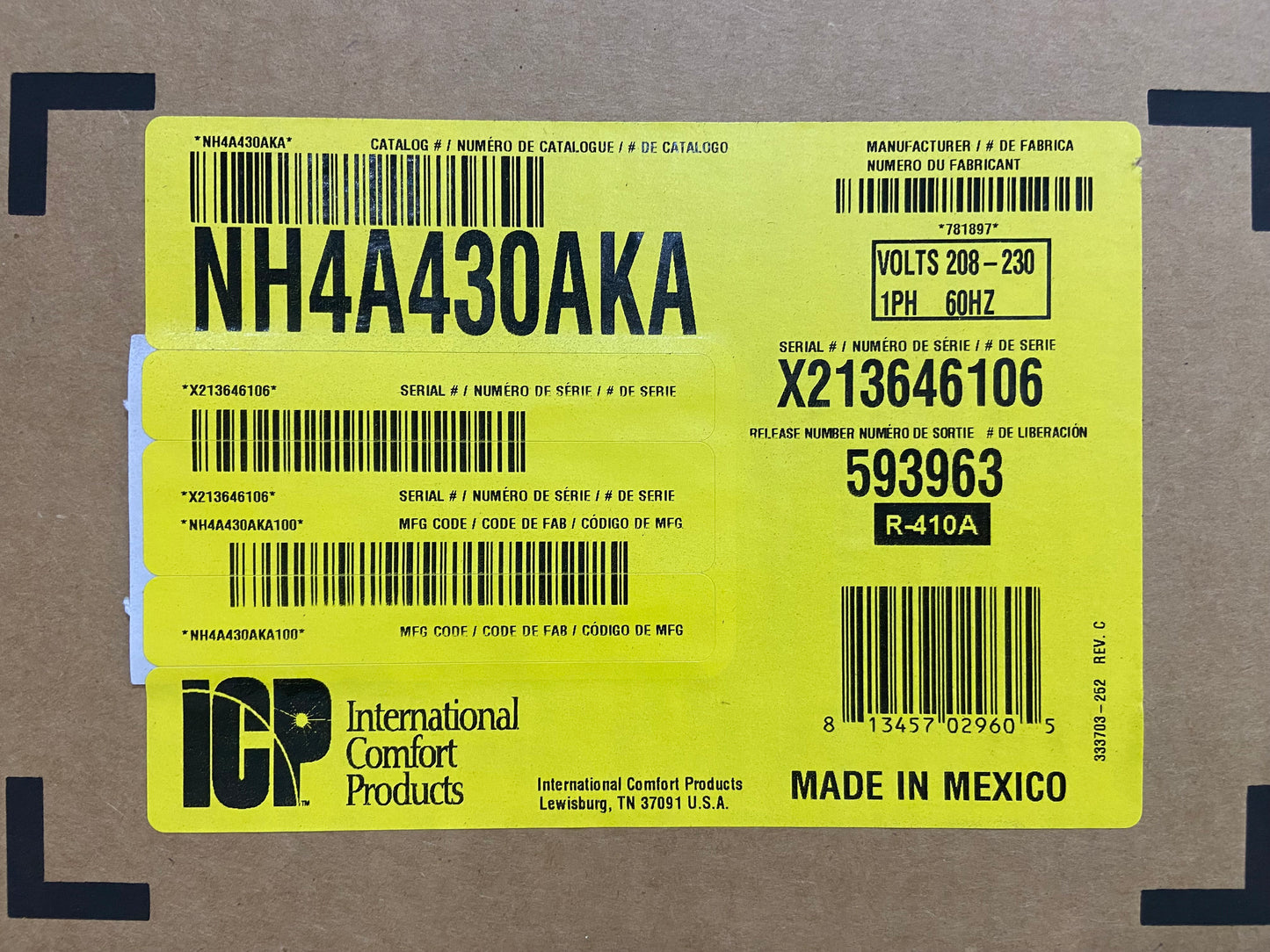 2.5 Ton Horizontal Air Conditioning Outdoor Unit, 14 Seer, 208/230-60-1, R410A