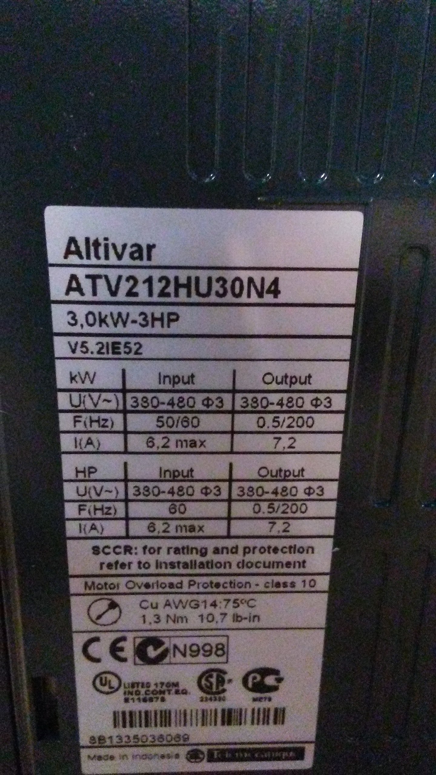 AC VARIABLE FREQUENCY DRIVE,380-480VAC,3-PHASE,3HP