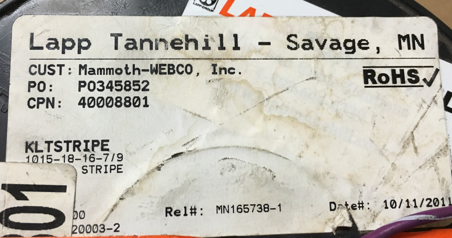 18 GAUGE "MTW/AWM/TEW" TINNED COPPER STRANDED PURPLE/WHITE 600 VOLT WIRE/W POLYVINYL CHRORLIDE INSULATION