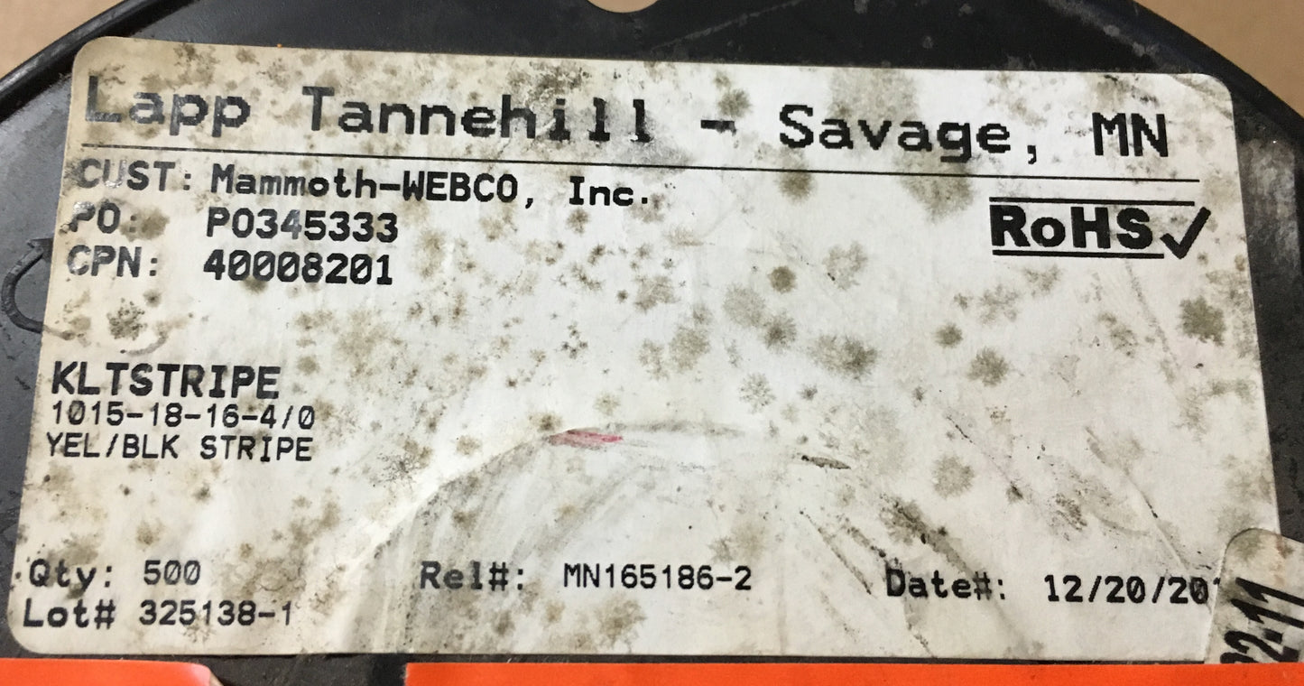 18 GAUGE "MTW/AWM/TEW" TINNED COPPER STRANDED YELLOW/BLACK 600 VOLT WIRE/W POLYVINYL CHRORLIDE INSULATION