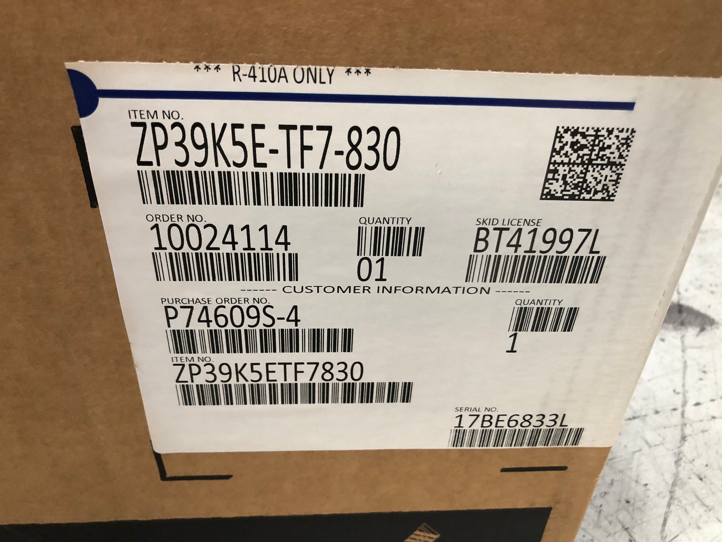 3 Ton AC/HP Scroll Compressor, 380/60/3 R-410A