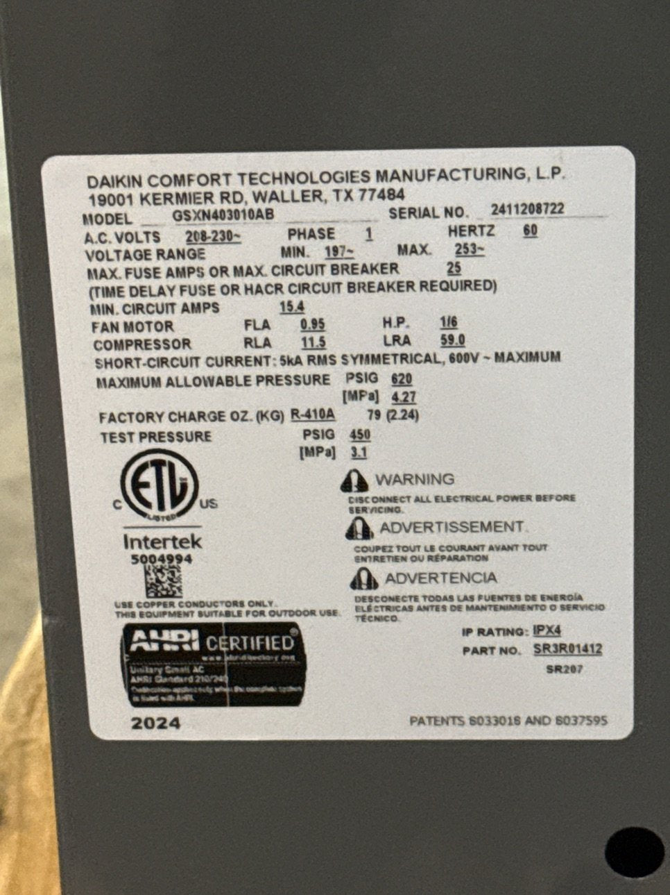 2.5 Ton Split-System Air Conditioner; 208-230/60/1, R410A, 14.3 SEER2