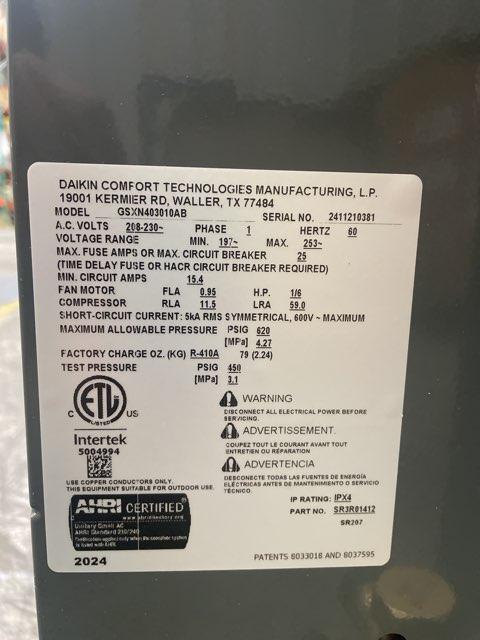 2.5 Ton Split-System Air Conditioner; 208-230/60/1, R410A, 14.3 SEER2