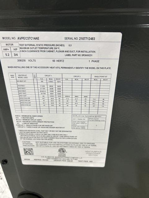 3 Ton AC/HP Multiposition Communicating ECM Air Handler, 208-230/60/1 R410A CFM 1190