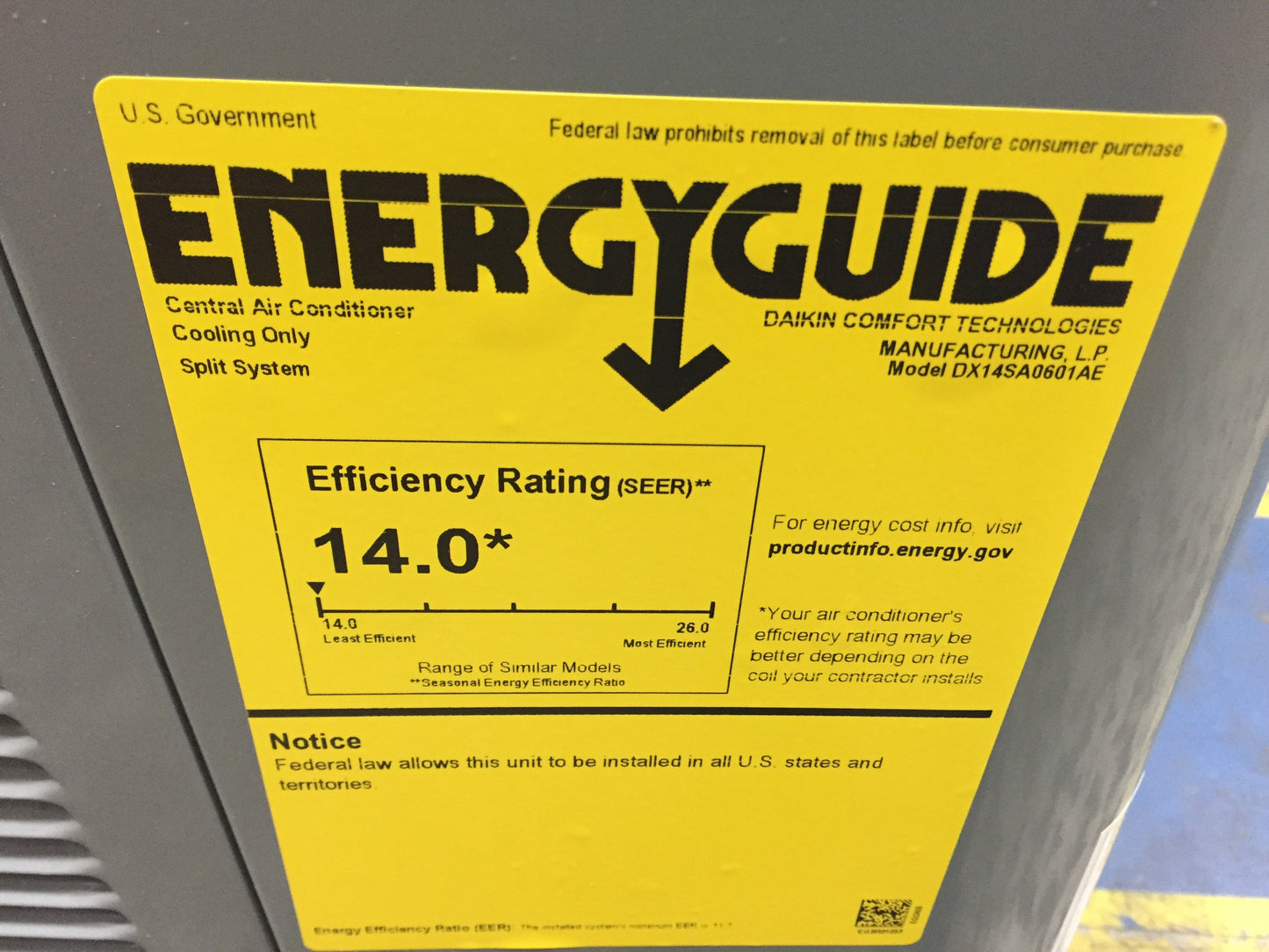 5 Ton Split-System Air Conditioner 208-230/60/1, R-410A, 14 Seer