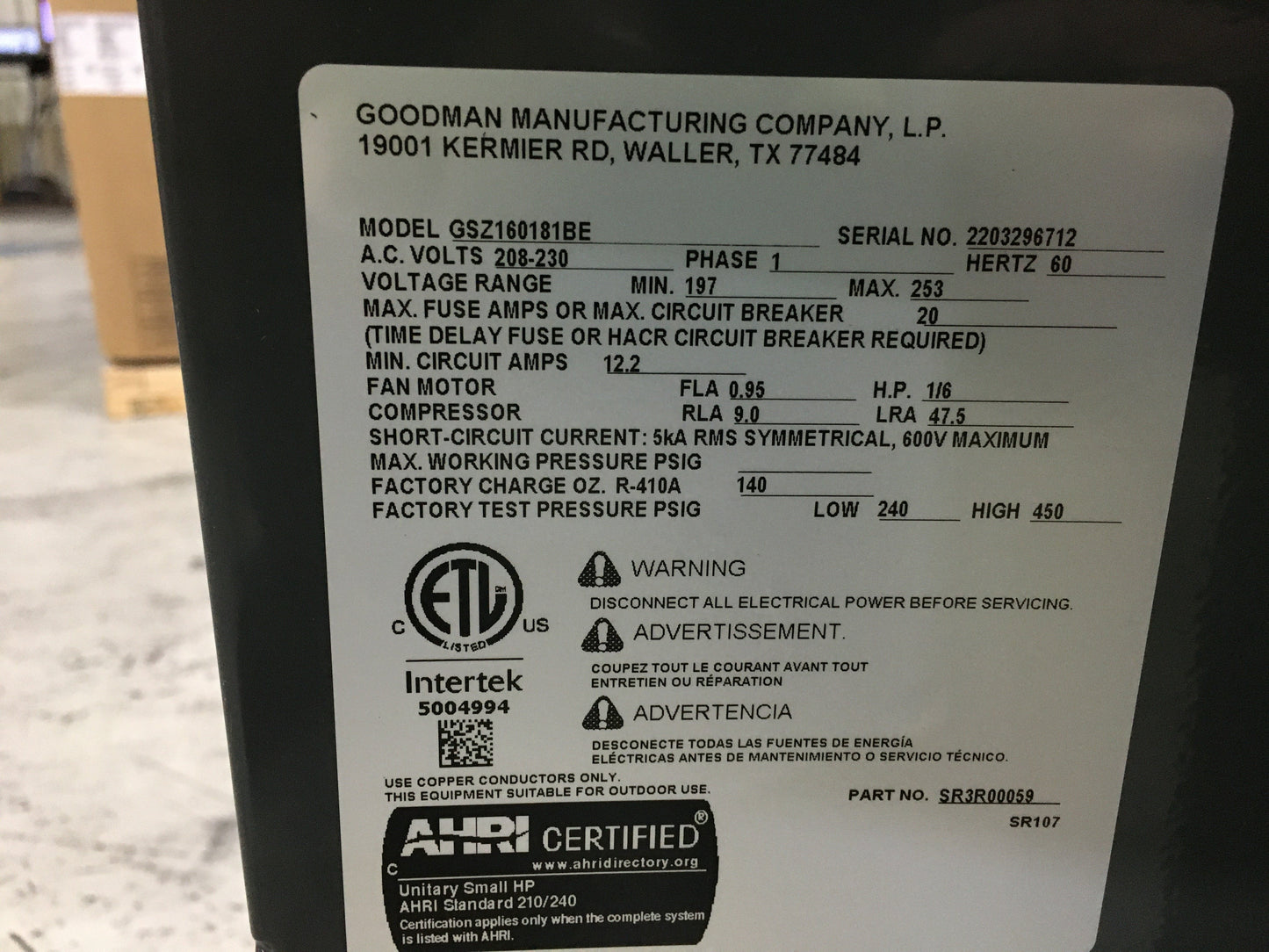 1.5 Ton Split-System Heat Pump 208-230/60/1 R-410A 16 SEER