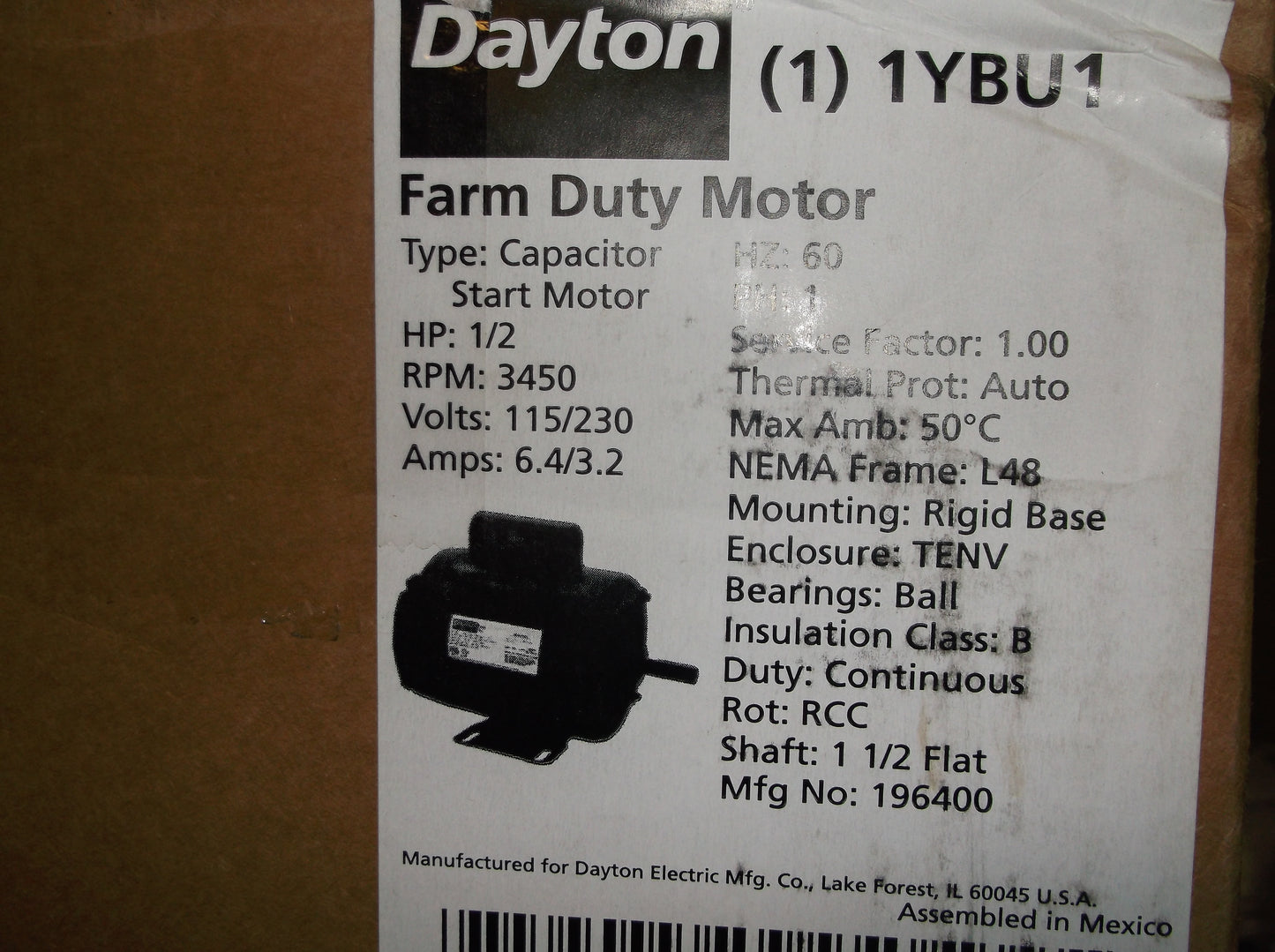 1/2HP FARM DUTY AERATION FAN MOTOR 155/230/60/1 RPM:3450/1-SPEED