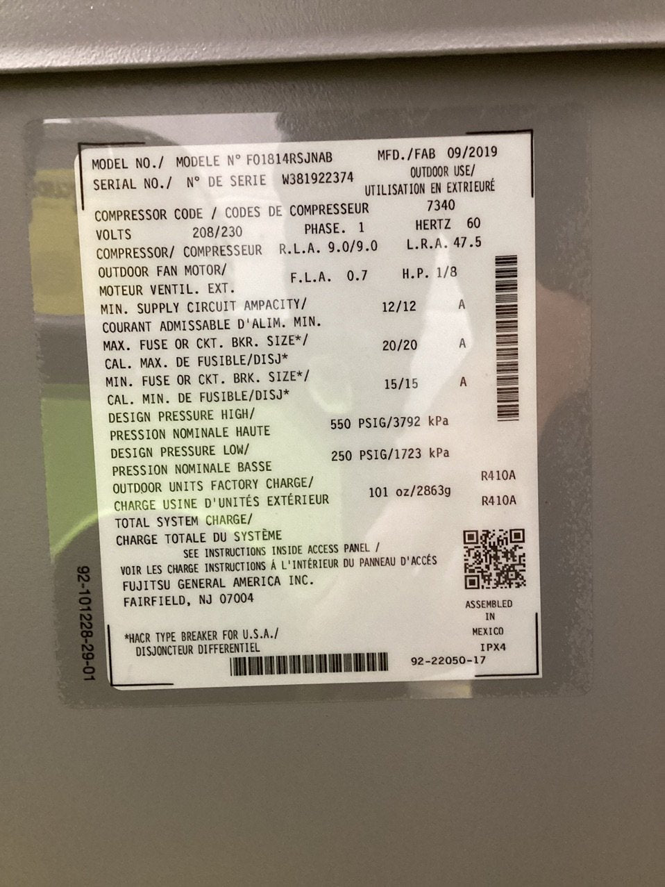 1.5 Ton Split-System Heat Pump 208-230/60/1 R410A 14 SEER