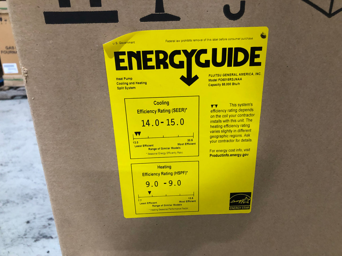 Bomba de calor de sistema dividido de 5 toneladas; 208-230/60/1, R410A, 15 SEER