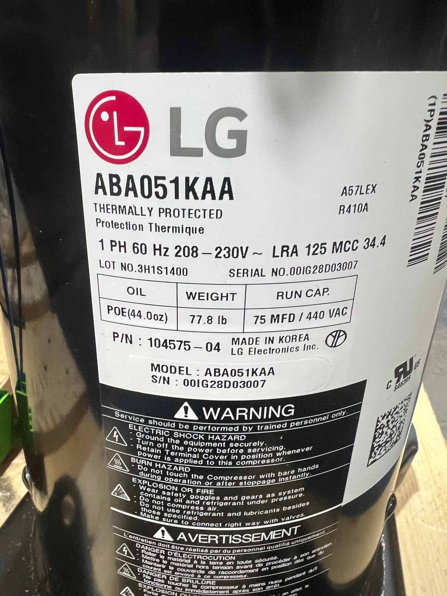 4 Ton AC Scroll Compressor; 208-230/60/1, R-410A