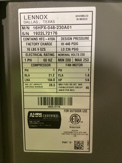4 Ton Two Stage Split-System Heat Pump; 208-230/60/1, R410A, 16 SEER