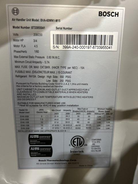 5 Ton AC/HP Multiposition PSC Air Handler 208-230/60/1 R-410A CFM 2054 15 SEER