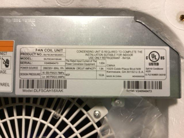 18,000 BTU Single-Zone Indoor Heat Pump Mini Split Unit, 20 SEER 208-230/60/1 R-410A