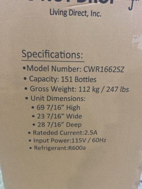 15.04 Cu.Ft. Stainless Steel/Black 151 Bottle Wine Cooler, 115 Volt