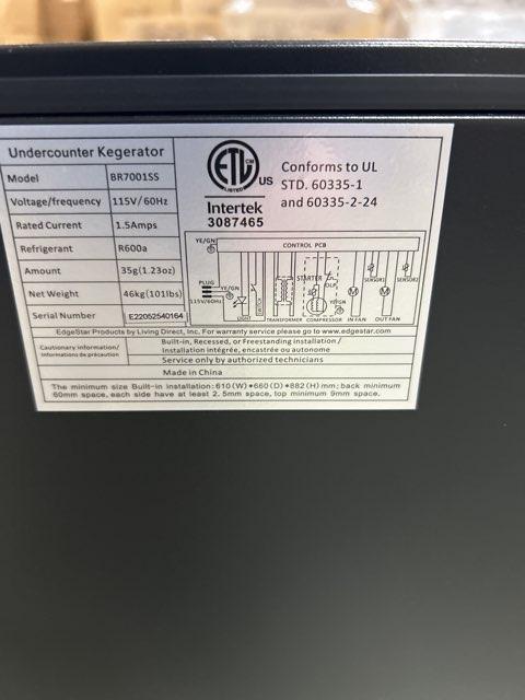 6.62 Cu.Ft. Stainless Steel Kegerator Conversion Refrigerator, 115 Volt