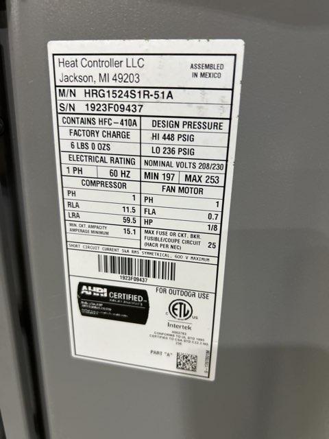 2 Ton Single-Stage Split-System Heat Pump; 208-230/60/1, R410A, 15 SEER