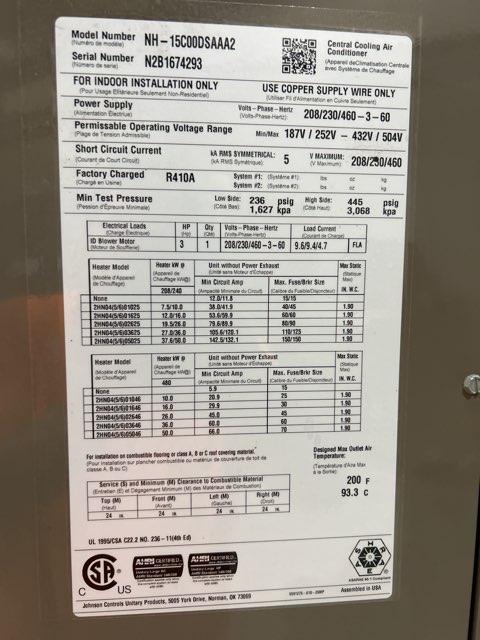 15 Ton AC/HP ECM Upflow/Horizontal Air Handler 208/230/460/60/3 R-410A CFM 7500