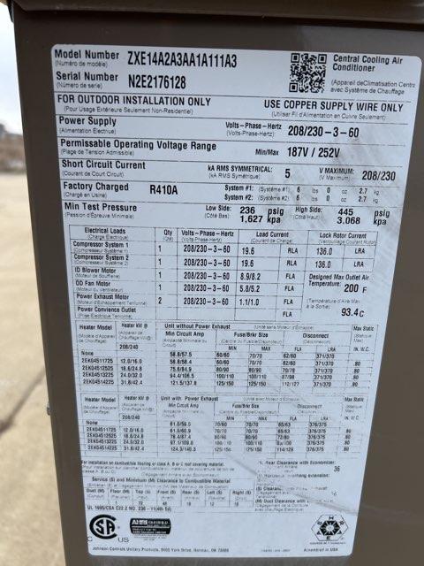 12.5 Ton Two-Stage Convertible Packaged Air Conditioning Unit, 11 EER, 208-230/60/3, R410A