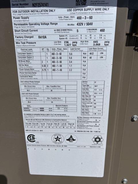 6.5 Ton Two-Stage Convertible Natural Gas/Electric Packaged Unit, 11.8 EER, 460/60/3, R410A