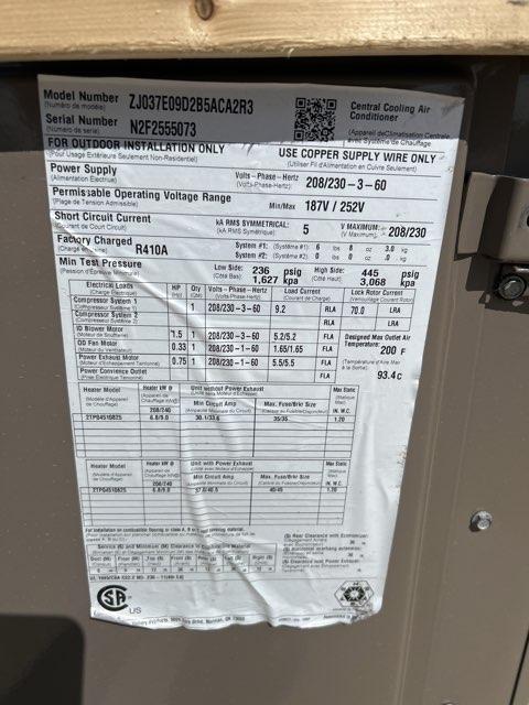 3 Ton 1-Stage Convertible Packaged Air Conditioning Unit W/ 9 Kw Heat, 15 SEER, 208-230/60/3, R410A