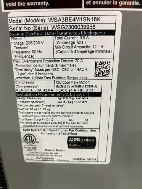 1.5 Ton Single-Stage Split-System Air Conditioner 208-230/60/1 R410A 14.3 SEER2