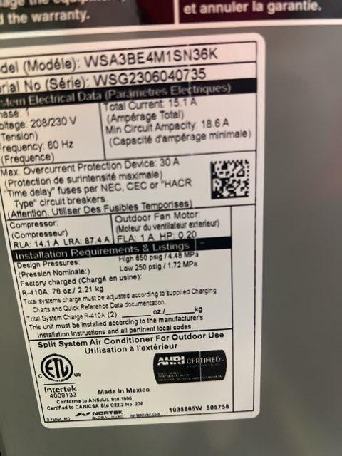 3 Ton Single-Stage Split-System Air Conditioner 208-230/60/1 R410A 14.3 SEER2