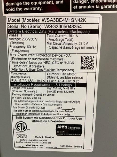 3.5 Ton Single-Stage Split-System Air Conditioner 208-230/60/1 R410A 14.3 SEER2