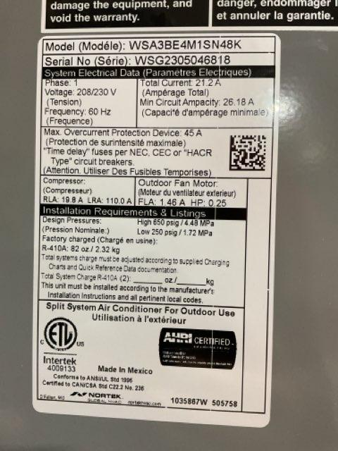 4 Ton Single-Stage Split-System Air Conditioner 208-230/60/1 R410A 13.8 SEER2