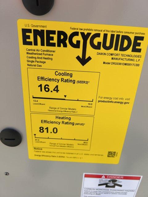 3 Ton Two-Stage Convertible Natural Gas/Electric Packaged Unit, 16.4 SEER2, 208-230/60/1, R410A