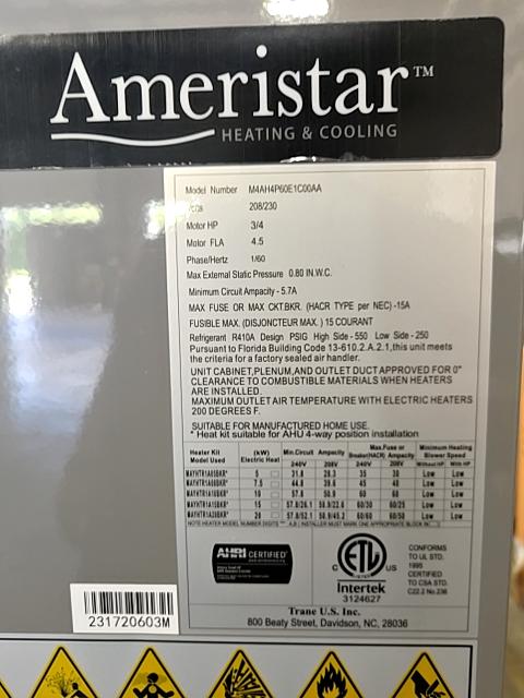 5 Ton AC/HP PSC Multiposition Air Handler 208-230/60/1 R-410A CFM 2216