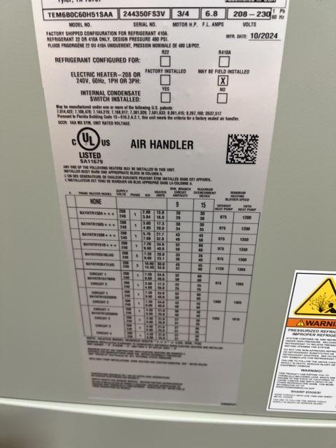 5 Ton AC/HP ECM Multiposition Air Handler 208-230/60/1 R-410A CFM 1800