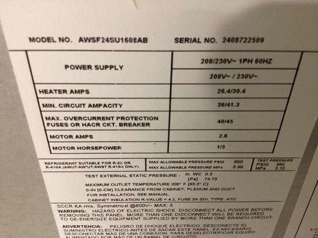 2 Ton AC/HP ECM Wall Mounted Air Handler With 8 KW Heat, 208-230/60/1 R-410A CFM 846