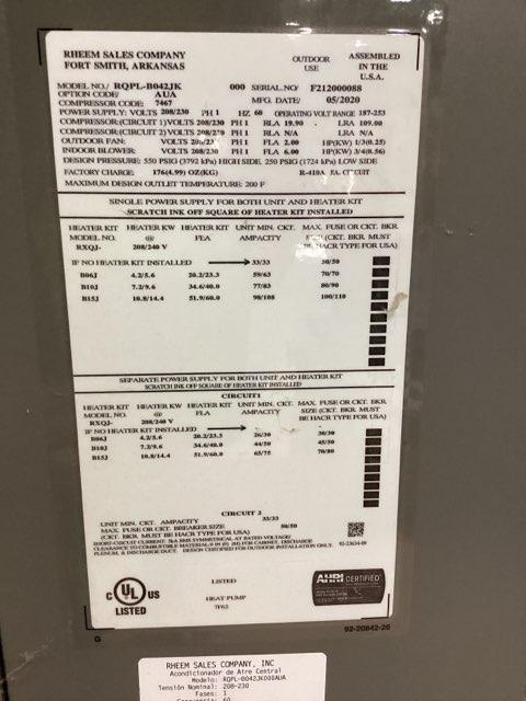 3.5 Ton Single-Stage Convertible Packaged Heat Pump Unit, 14 SEER, 208-230/60/1, R410A