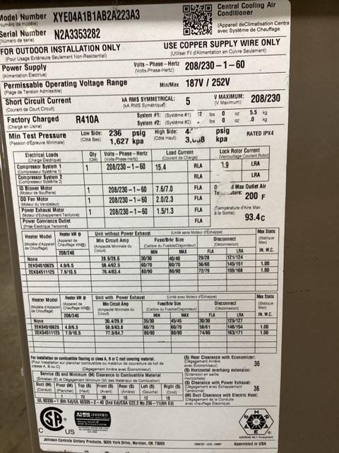 3 Ton Single-Stage Convertible Packaged Heat Pump Unit, 15 SEER, 208-230/60/1, R410A