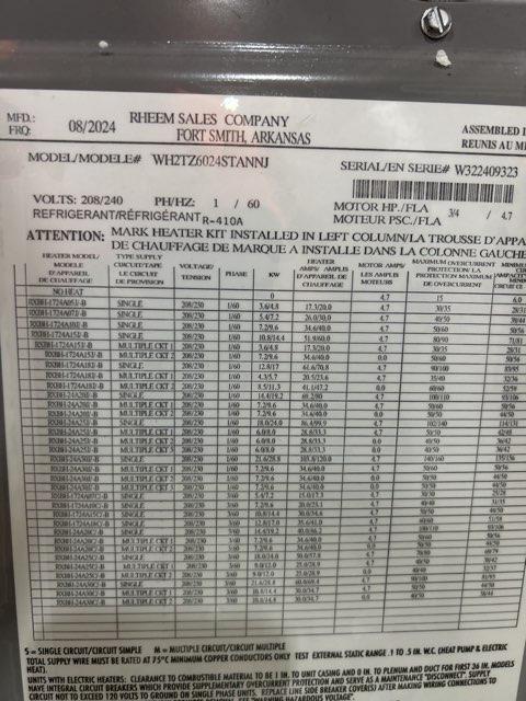 5 Ton 2-Stg SS Heat Pump 15.2 SEER2 and 5 Ton Multiposition Air Handler and 20 KW Electric Heat Kit
