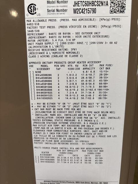 5 Ton AC/HP ECM Multiposition Air Handler 208-230/60/1 R-410A CFM 1925