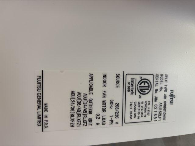 15,000 BTU Single-Zone Indoor Inverter Heat Pump Mini Split Unit, 20 SEER 208-230/60/1 R-410A